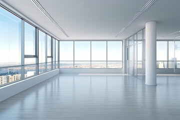 Obraz premium New empty office space. Unfurnished interior space. Open space. Generative AI