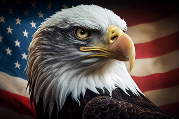 american bald eagle and american flag with Generative AI technology
