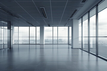 New empty office space. Unfurnished interior space. Open space. Generative AI