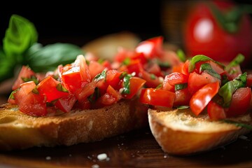 bruschetta with tomato and basil - Illustration created with generative ai