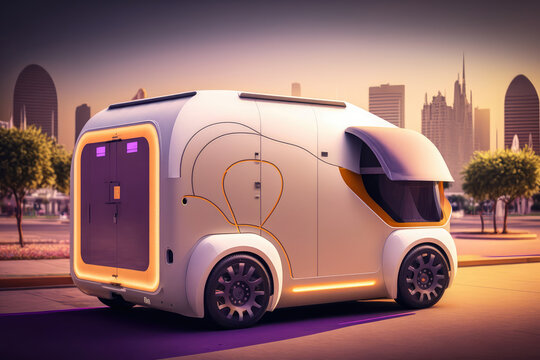 Effortless Delivery Futuristic Delivery Van in a High-Tech City, generative ai