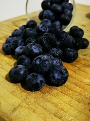 Fresh Blueberry fruits. Drops of water on organic blueberry
