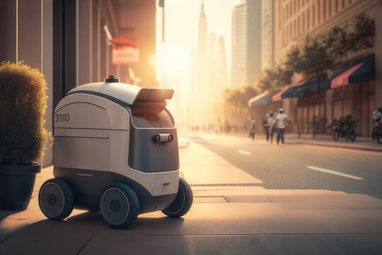 Futuristic Delivery Robot in an Urban Setting, generative ai