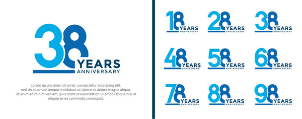 set of anniversary logo style blue color on white background for celebration