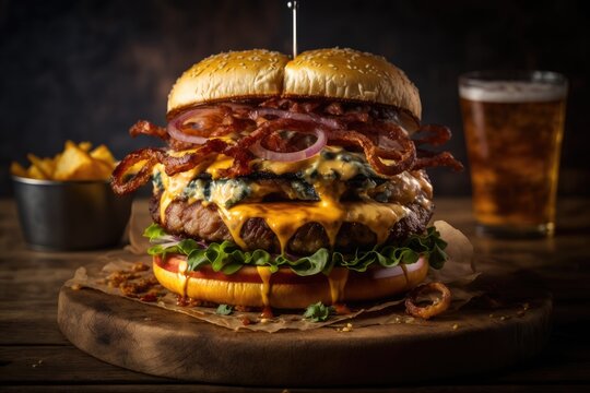 Double chessburger on black background - Illustration created with generative ai