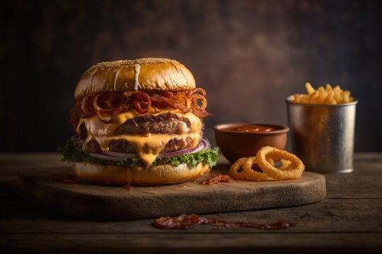 Double chessburger on black background - Illustration created with generative ai
