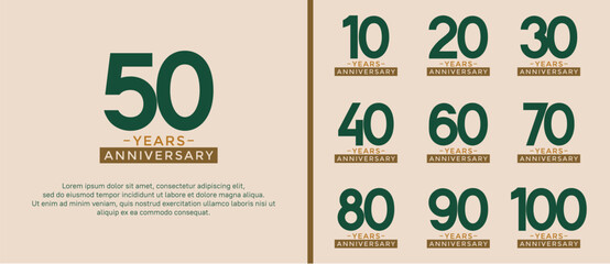 set of anniversary logo style green and brown color for celebration