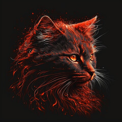 black cat on red background