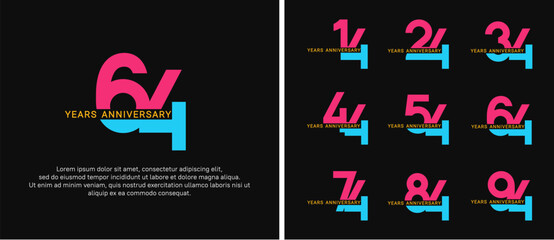 set of anniversary logo style pink and blue color on black background for celebration