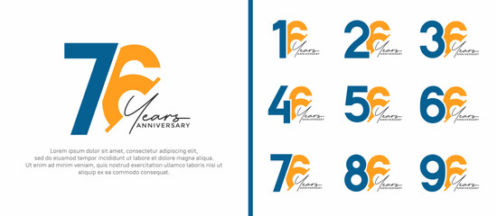 set of anniversary logo style blue and yellow color on white background for special moment