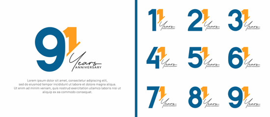 set of anniversary logo style blue and yellow color on white background for special moment
