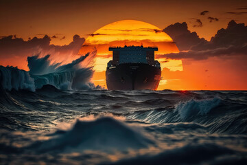 Naklejka na ściany i meble The Wonders of Nature at Sunset with a Cargo Ship, generative ai