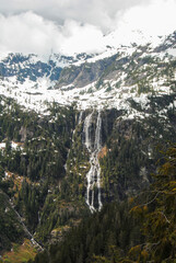 Della Falls as seen from a higher viewpoint in Strathcona Provincial Park, Vancouver Island, BC, Canada