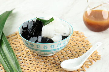 Black Herb Grass Jelly with Shredded Coconut Meat