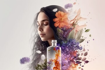 Woman aromatherapy flowers, Wellness and Beauty salon skincare relaxing mood - Generative AI illustration - obrazy, fototapety, plakaty