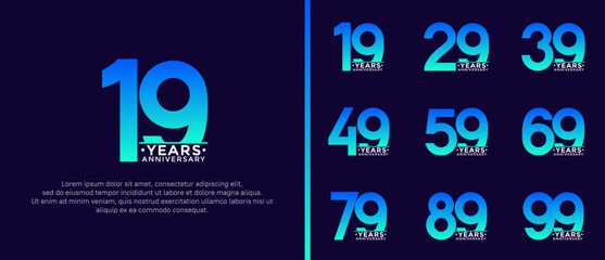 set of anniversary logo style blue and white color on dark blue background for special moment