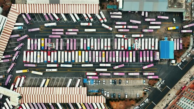 Drone View of Seoul city in South Korea, bus terminal