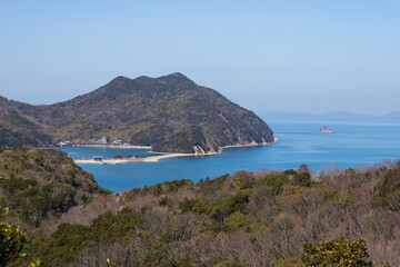 Fototapeta na wymiar Landscape of ado lake and Mt. yoji on the seto inland sea , higashikagawa city, kagawa, shikoku, japan