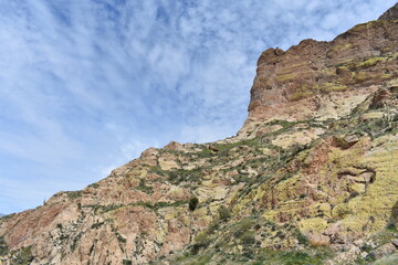 Fototapeta na wymiar Spring in the Superstition Mountains, Cliff on Picketpost Mountain 