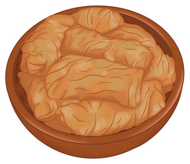 Hand-Drawn Illustration of Sarmale, Traditional Romanian and Moldovan Dish. Flavorful Stuffed Cabbage Rolls with Ground Meat and Rice. Stock Illustration of Eastern European Cuisine and Festive Food.