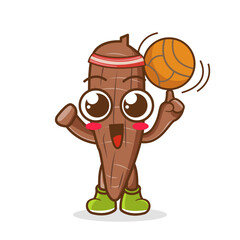 cassava mascot playing basketball, cute cassava mascot on white background