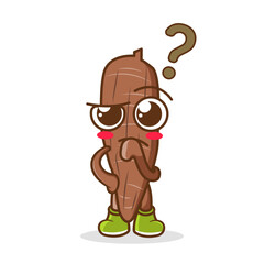 Confused cassava cartoon character vector with question mark Confused cassava cartoon character vector with question mark