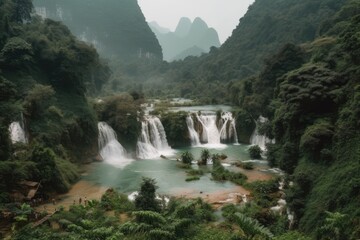 Vietnam's Ban Gioc Detian waterfall. Generative AI