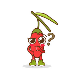 Confused goji berry cartoon character vector with question mark Confused goji berry cartoon character vector with question mark