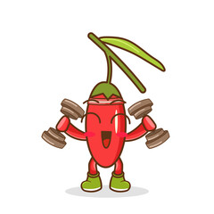 goji berry cartoon lifting the barbell character. cartoon vector