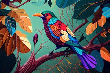 pattern with colorful tropical birds