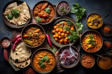 Fototapeta na wymiar various Indian dishes. Generative AI
