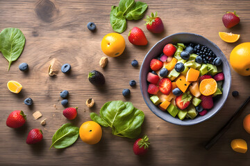 Naklejka na ściany i meble Bowl of healthy fresh fruit and nuts, AI Generative