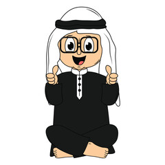 cute moslem boy cartoon illustration