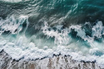 Ocean waves seen from above, splashing. Sea water that is clear and waves. Generative AI