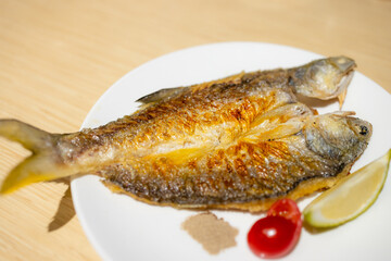 Delicious grill fish dish in restaurant