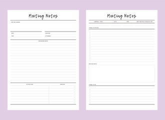 2 set of Meeting Notes Planner. vector. note.