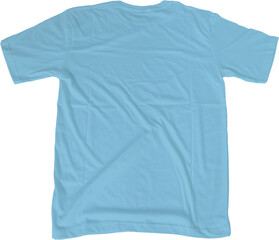 Baby blue t shirt mock up transparent background back side view.