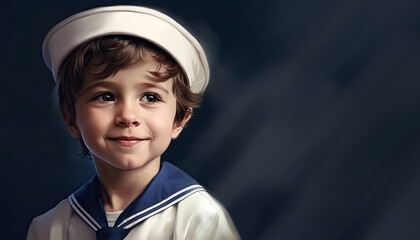 boy in sailor suit illustration by generative AI - obrazy, fototapety, plakaty