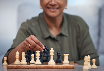 Strategy, moving and thinking with old woman and chess for challenge, competition and mental...
