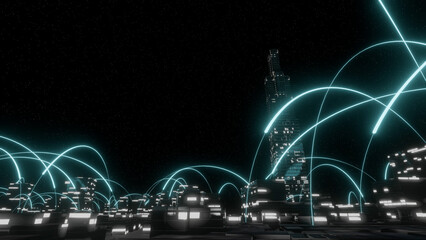 Obraz na płótnie Canvas A cyber city where rays fly