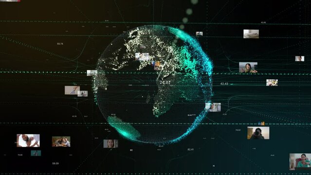 5G smart server system virtual AI big data center. Digitalization martech web3 blockchain NFT concept. Speed flying people viral video online social media news on mobile phone web page digitization.