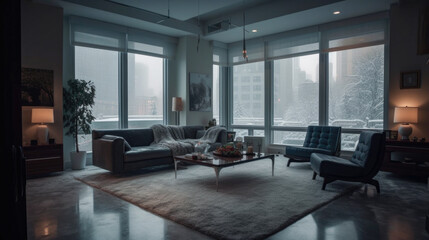 Luxury Condo in the City at Winter created with Generative AI Technology, ai, generative