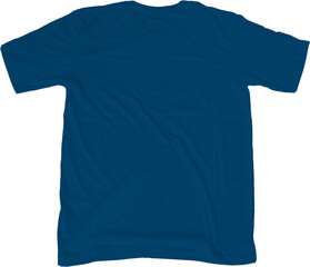 Classic blue t shirt mock up transparent background back side view.