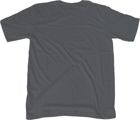 Dark Grey t shirt mock up transparent background back side view.