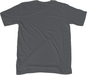 Dark Grey t shirt mock up transparent background back side view.