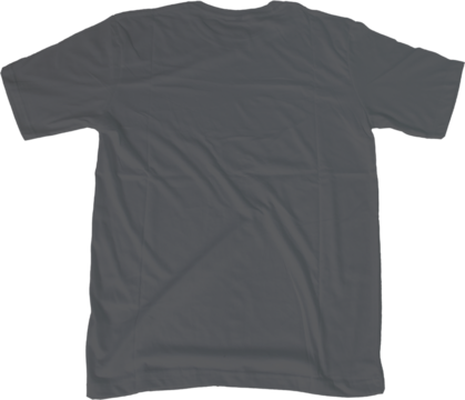 Dark Grey t shirt mock up transparent background back side view.