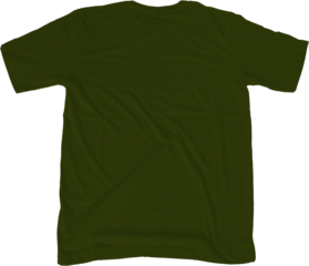 Military green t shirt mock up transparent background back side view.