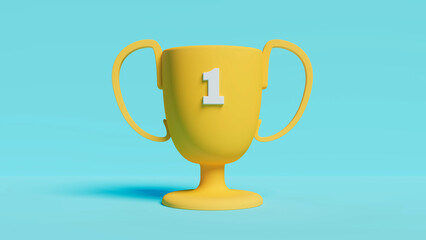 gold trophies, concepts of triumph, leadership and victory, 3d rendering, horizontal position