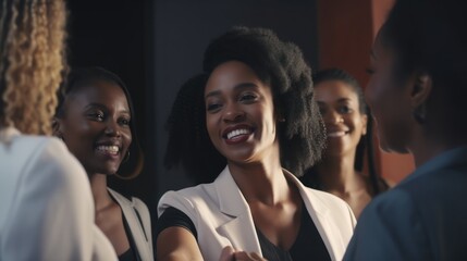Obraz premium Professional Workplace Female Women: African American Black Historians Greeting with Confidence Friendliness in Business Setting, Diversity Equity Inclusion DEI Celebration (generative AI