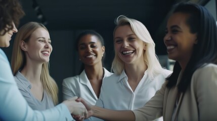 Obraz premium Professional Workplace Female Women: Caucasian White Artists Greeting with Confidence Friendliness in Business Setting, Diversity Equity Inclusion DEI Celebration (generative AI
